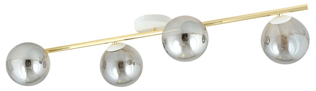 Plafoniera Contemporanea 4 Luci Eracle In Acciaio Oro/Bianco E Sfere Vetro Fumè