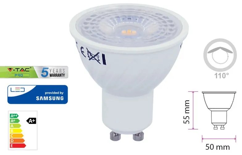 Lampada Led GU10 6,5W=60W 220V 110 Gradi Bianco Caldo 3000K Chip Samsung Garanzia 5 Anni SKU-21192