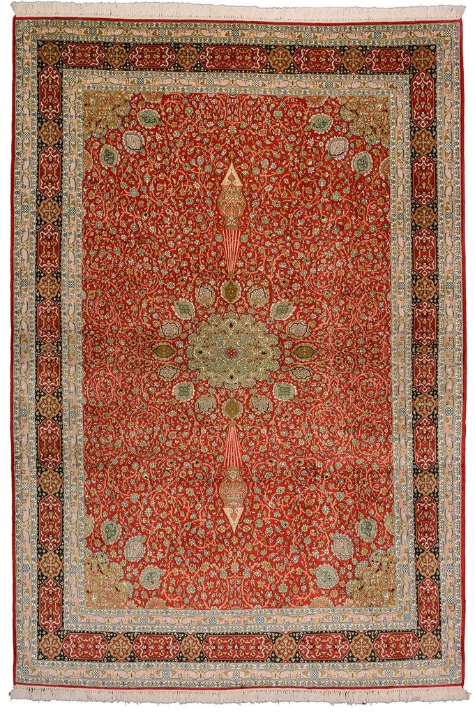 Cashmere Silk Tappeto 280x190 Rosso (Indian) Annodato A Mano