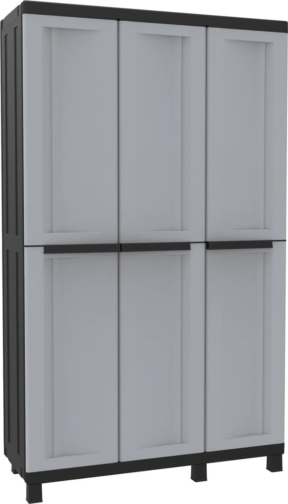 Armadio Portascope Modulare da Esterno 102x39x170 cm 3 Ante 3 Ripiani in Polipropilene Twist Grigio e Nero...