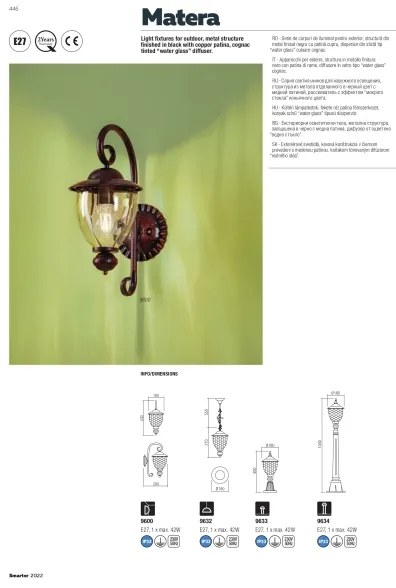 Redo 9632 - Lampadario a sospensione con catena da esterno MATERA 1xE27/42W/230V IP33