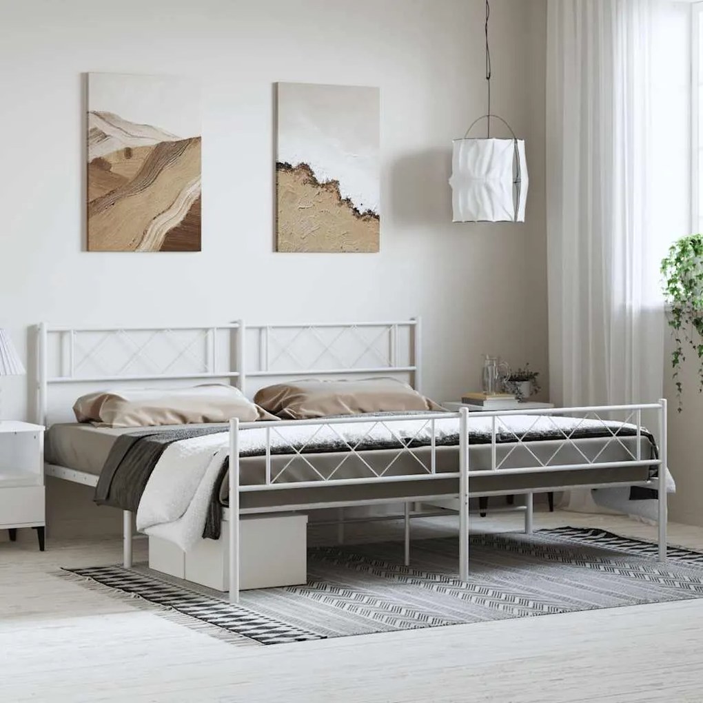 Giroletto Con Testiera E Pediera Metallo Bianco 183x213 Cm /