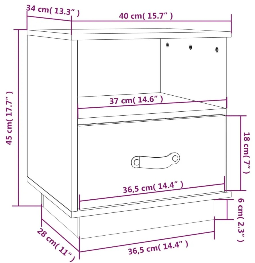 Comodino Grigio 40x34x45 cm in Legno Massello di Pino