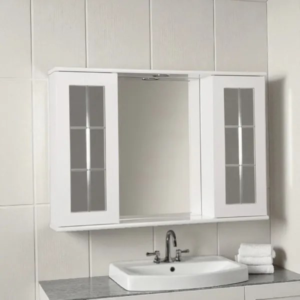 Specchiera bagno Bianco Lucido 92 cm a 2 ante inglesina con luce LED