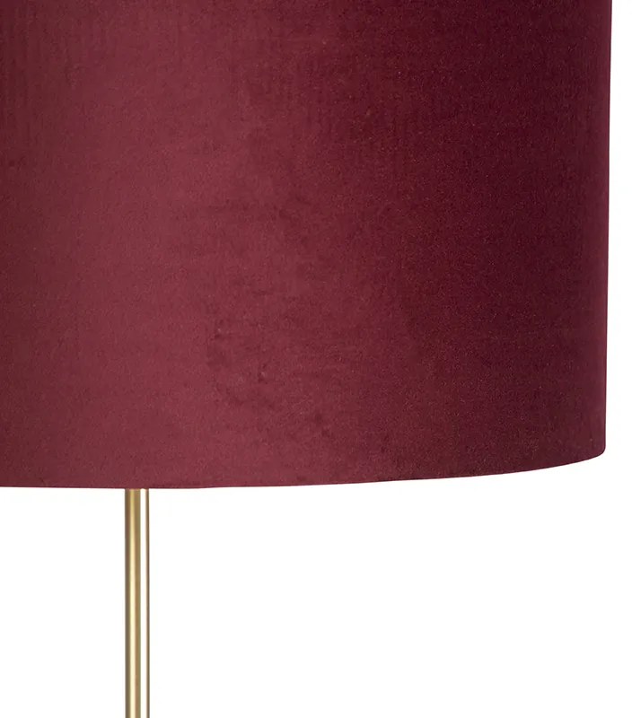Lampada da terra oro/ottone con paralume in velluto rosso 40/40 cm - Parte