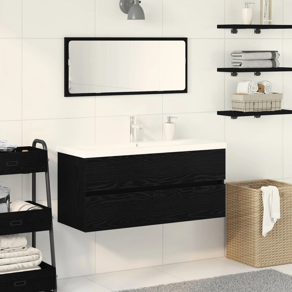 Mobile lavabo con bacino integrato rovere nero legno ingegnerizzato, mobile lavabo rovere nero 90x38.5x45 cm legno ingegnerizzato