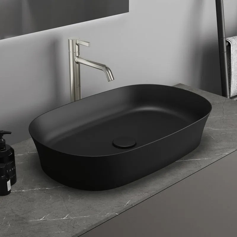 Lavabo da appoggio ovale in ceramica L 60 x H 12 x P 38 cm nero