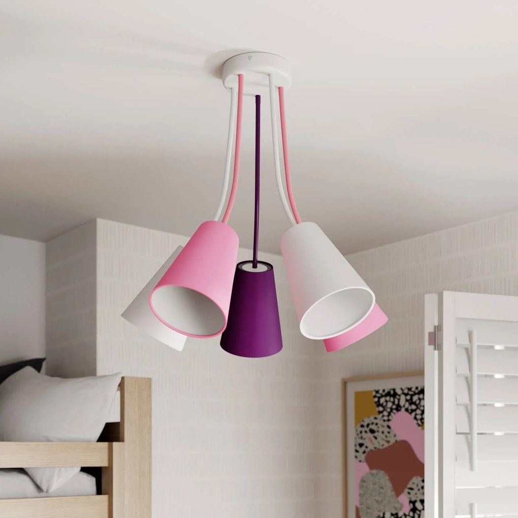 Euluna Plafoniera Wire Kids 5 luci, bianco/rosa/viola