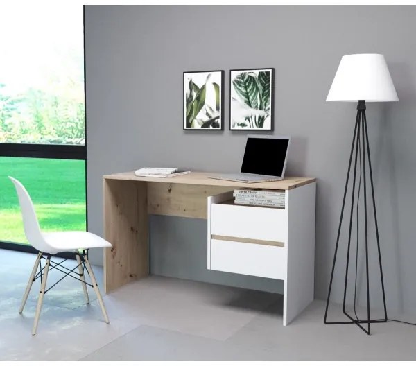 Scrivania con cassetti MARLO rovere artisan/bianco