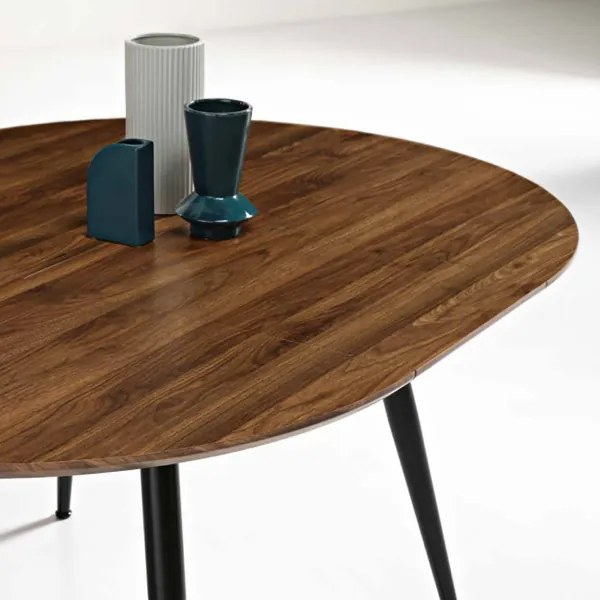 Tavolo rotondo con piano in MDF Tek allungabile a 160 cm HABLA