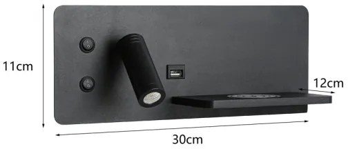 Immax 08287L-LED Applique con ripiano, USB e ricarica wireless LED/3W/230V + LED/3W