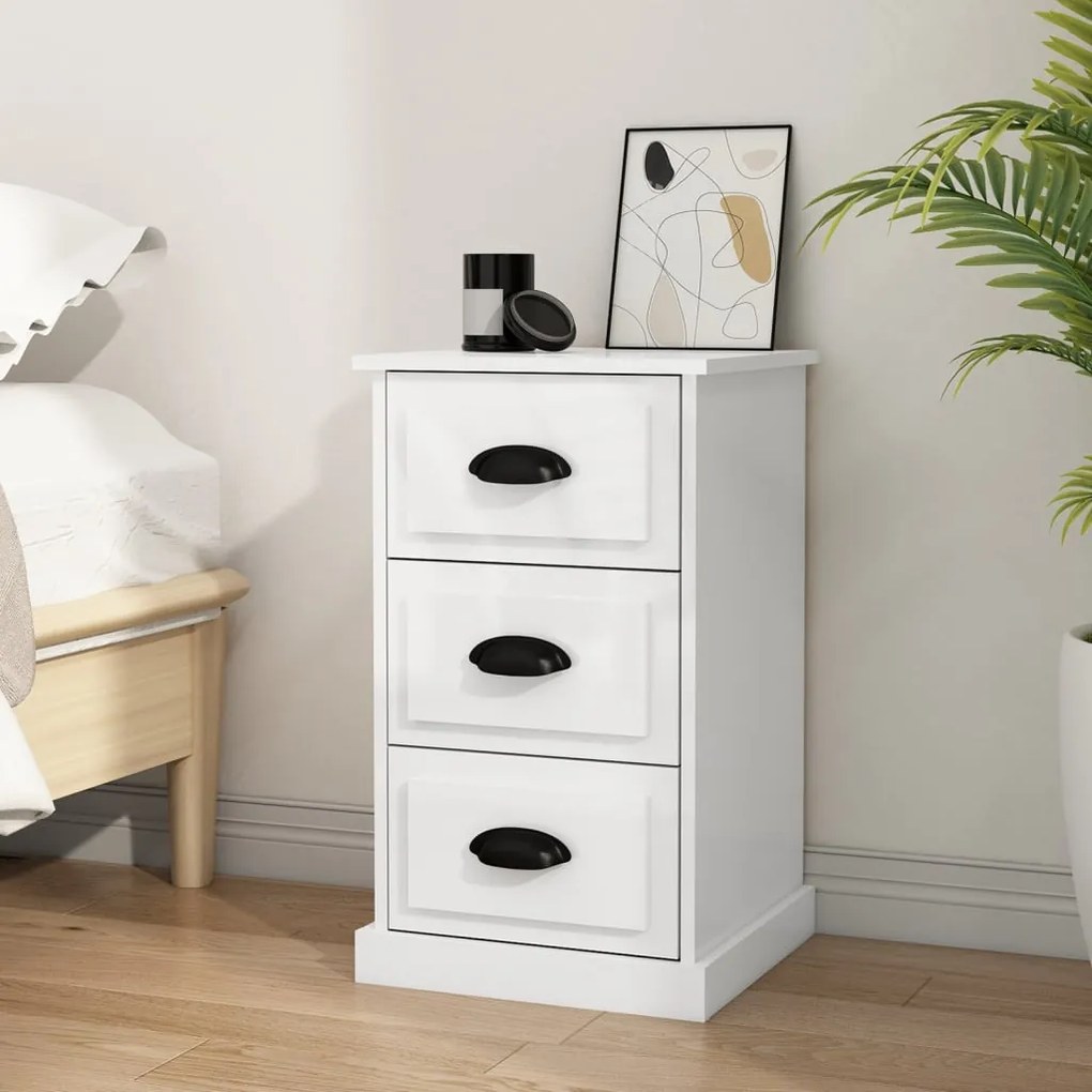 Comodino Bianco Lucido 39x39x67 Cm İn Legno Multistrato /