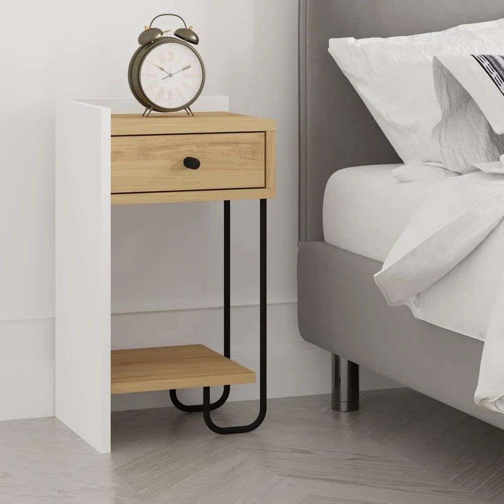 Comodino in rovere bianco/naturale con mensole Mercure - Marckeric