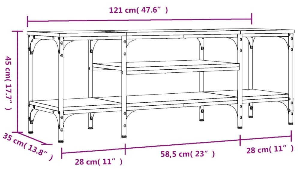 Mobile TV Rovere Marrone 121x35x45 cm Legno Multistrato e Ferro