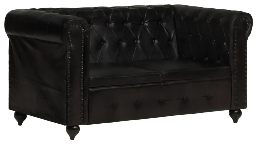 Divano chesterfield a 2 posti nero in vera pelle