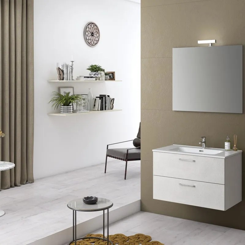 Mobile sottolavabo, lavabo e specchio con illuminazione Noa cemento chiaro L 79 x H 50 x P 45.5 cm 1 vasca 2 cassetti