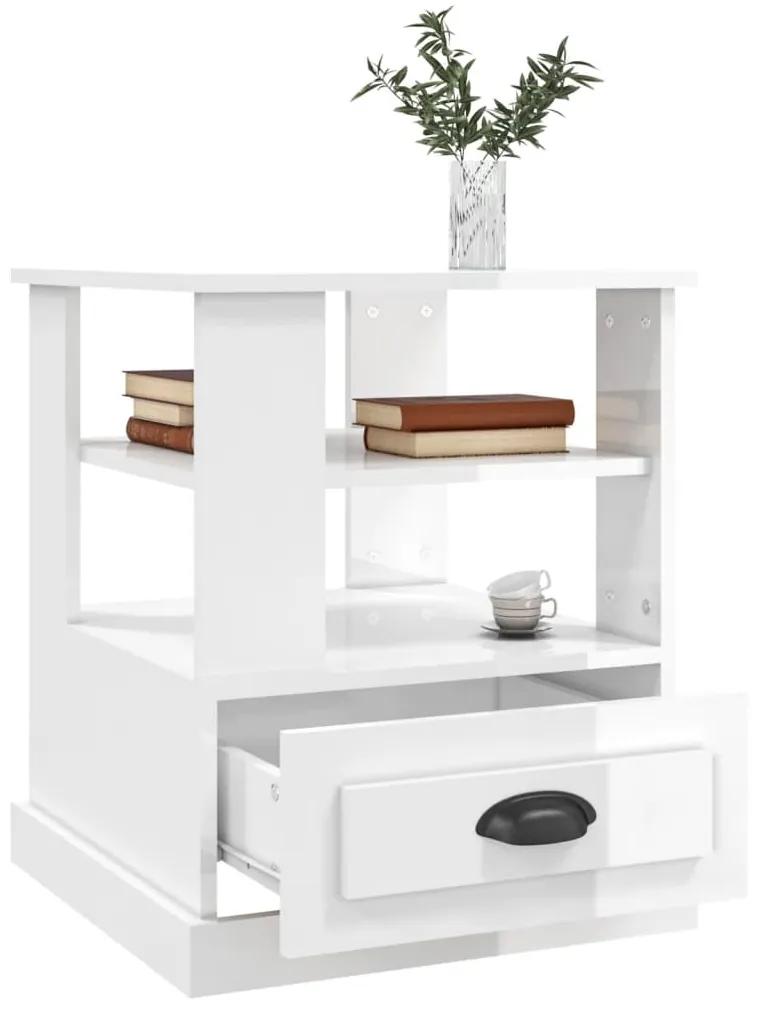Tavolino bianco lucido 50x50x60 cm in legno multistrato