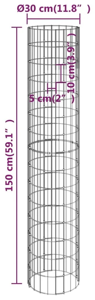 Fioriere Gabbione Circolare 3 pz in Acciaio Zincato Ø30x150 cm