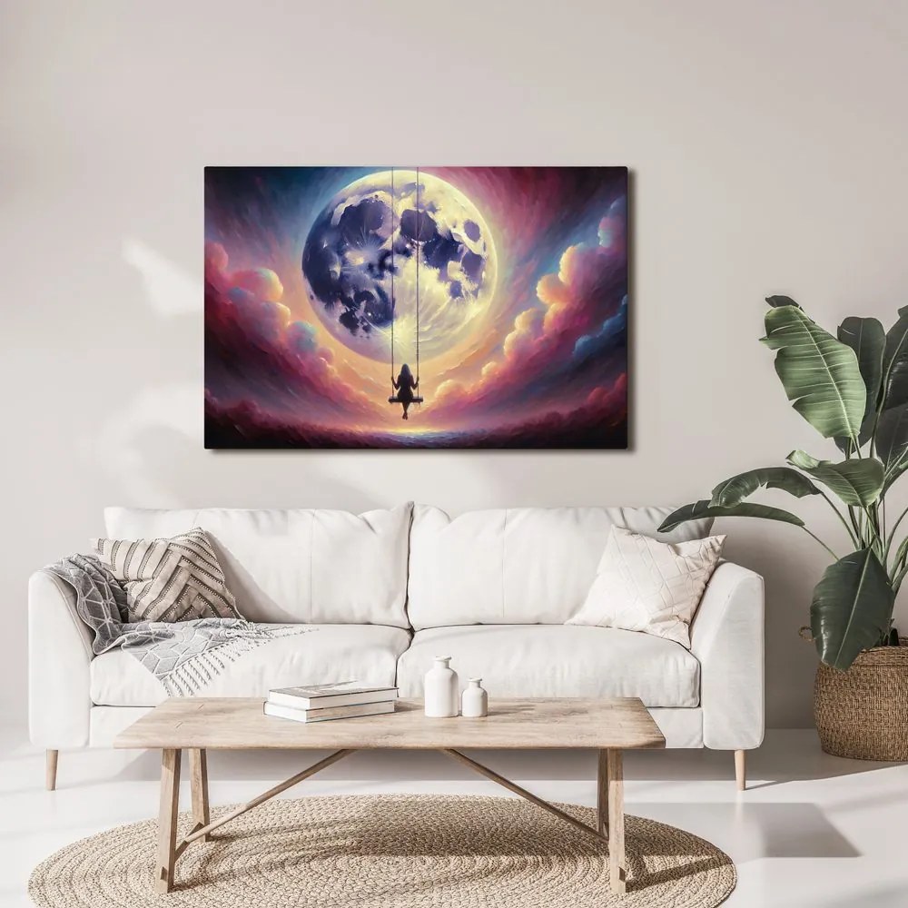 Quadro su tela – Ragazza sull’altalena sotto la luna