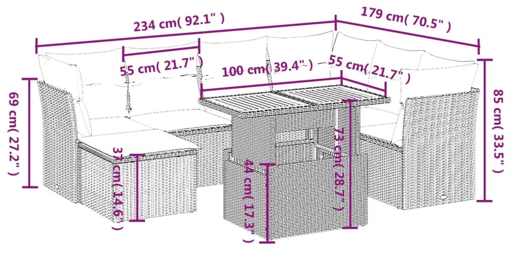 Set divani da giardino con cuscini 8 pz nero in polyrattan