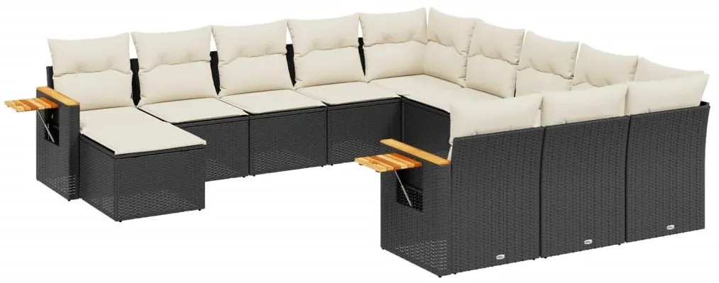 Set divani da giardino 11 pz con cuscini in polyrattan nero