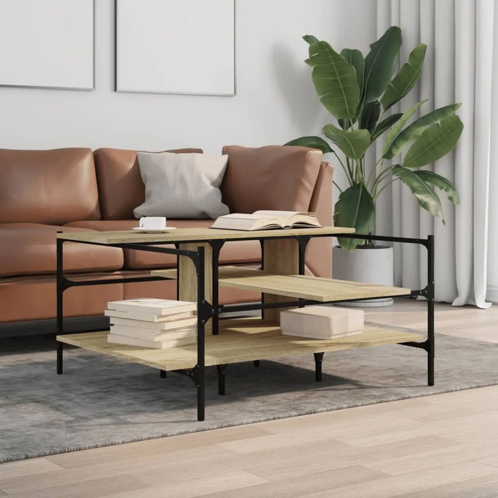 Tavolino salotto rovere sonoma 100x100x48,5cm legno multistrato