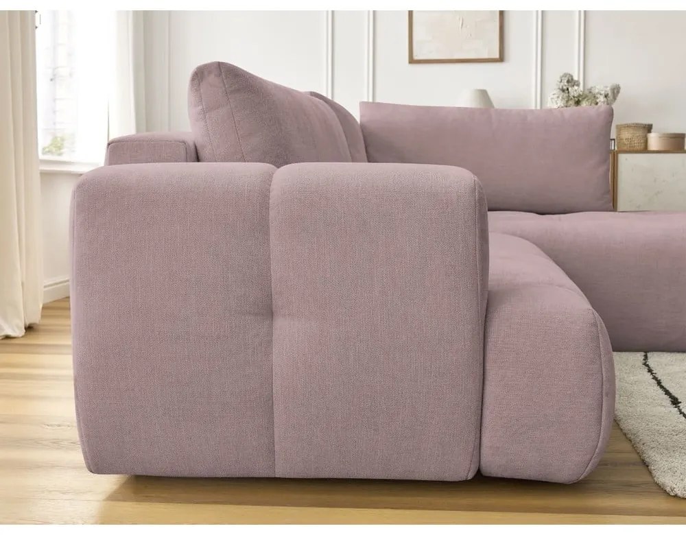 Divano angolare rosa allungabile e con contenitore (penisola a destra/a L) con rivestimento in ciniglia Fuji – Bobochic Paris