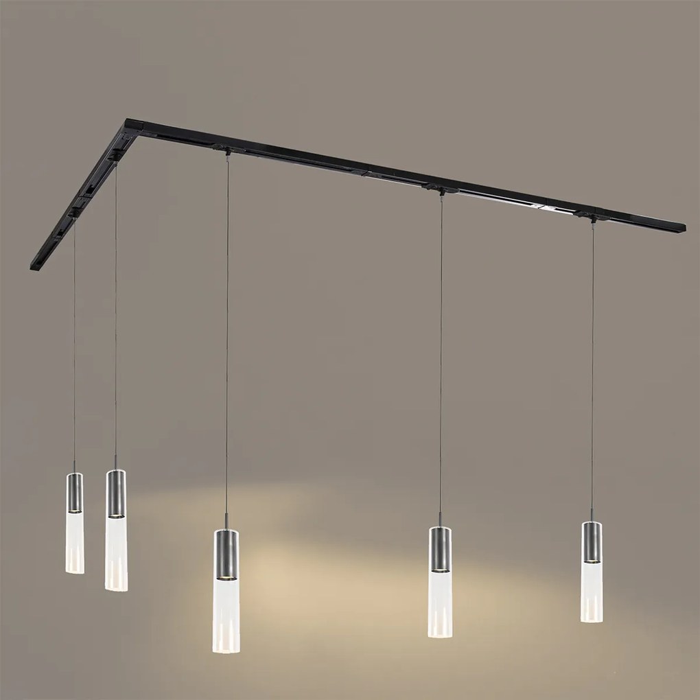 Sistema di illuminazione su binario moderno con 5 luci a sospensione color canna di fucile monofase - Iconic Lloyd