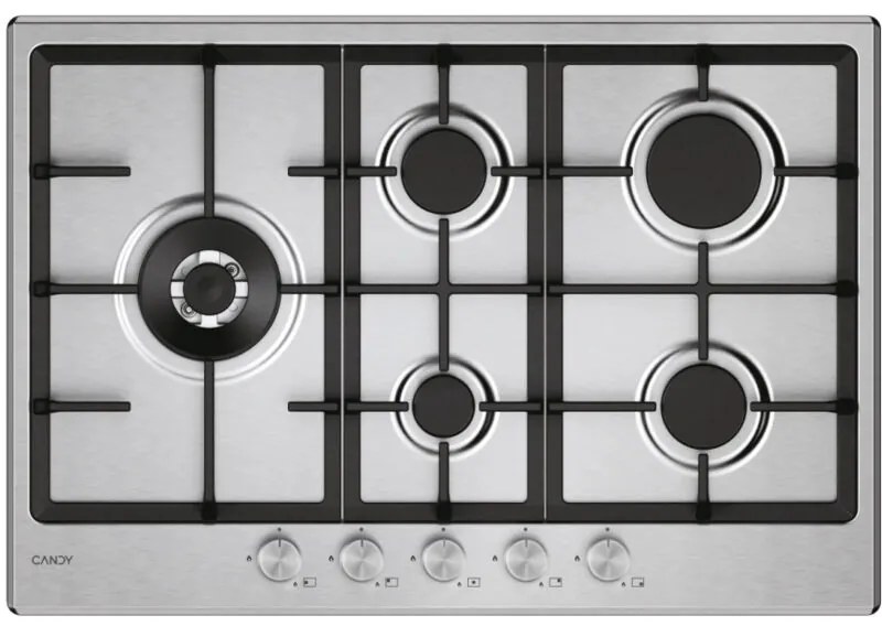 CHG7WL4WTX Piano cottura a gas 5 fornelli acciaio inox da incasso 74.5 cm - Candy