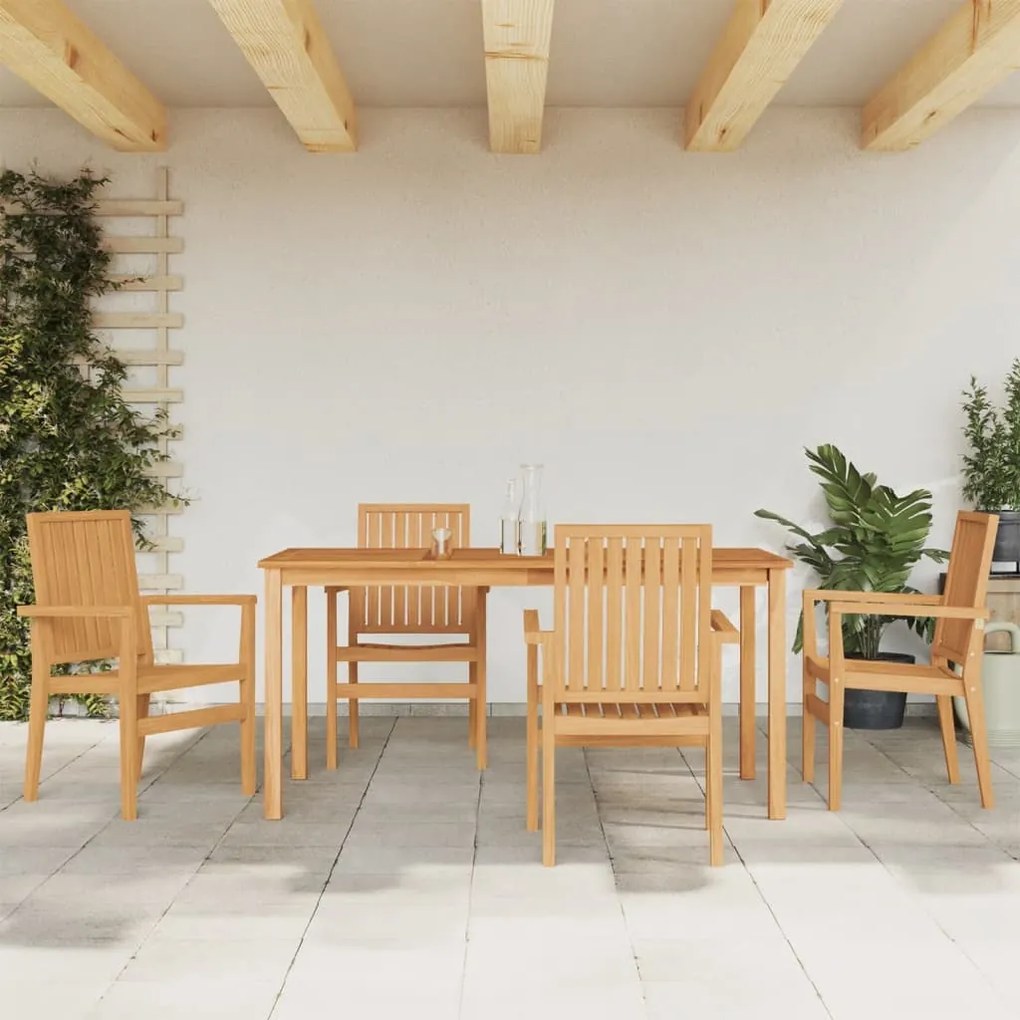 Set Da Pranzo Per Giardino 5 Pz İn Legno Massello Di Teak /