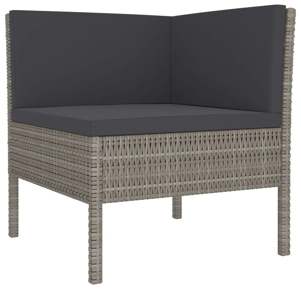 Set divani da giardino 3 pz con cuscini in polyrattan grigio