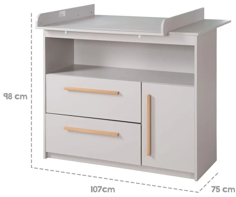 Cassettiera per bambini grigio chiaro con fasciatoio 107x98x75 cm Lea – Roba