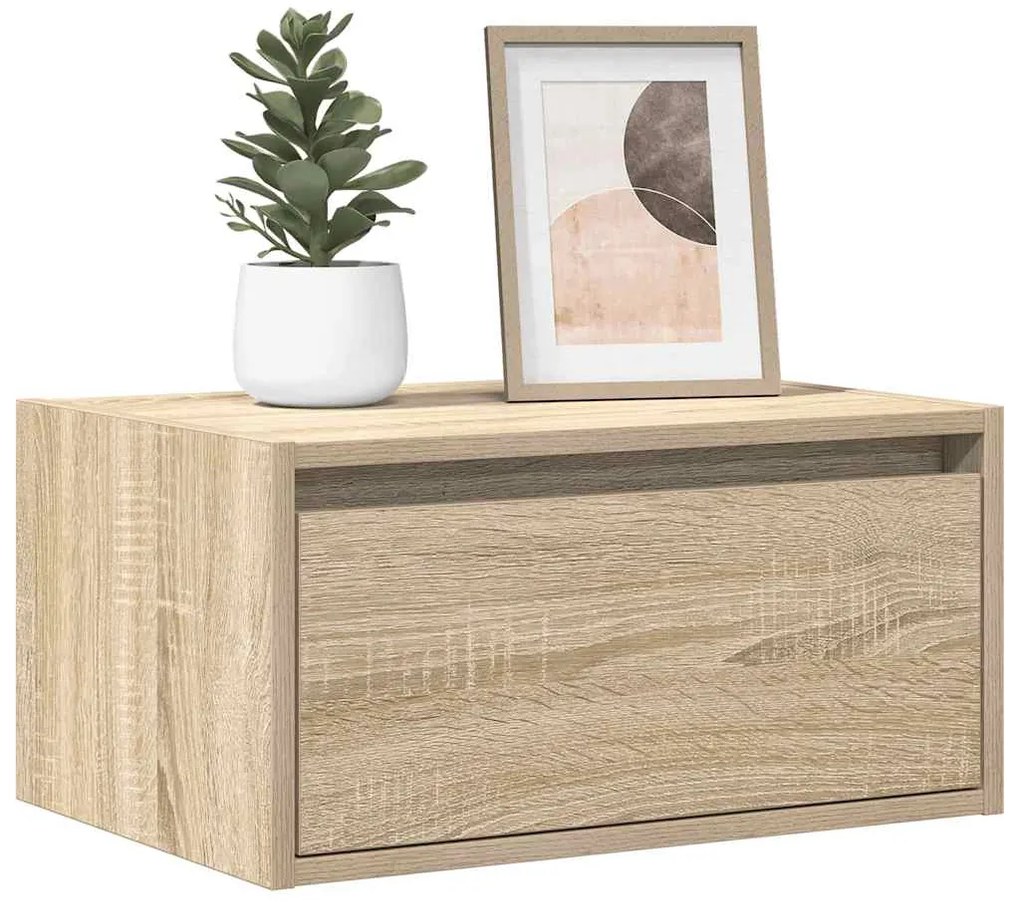 Comodini A Parete Con Luci Led 2 Pz Rovere Sonoma /
