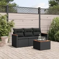 Set Divani da Giardino 4 pz con Cuscini Nero in Polyrattan 3258163