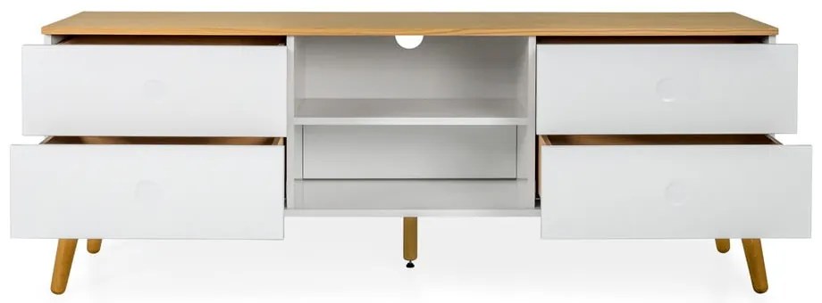 Tavolo TV bianco con gambe in rovere, larghezza 162 cm Dot - Tenzo