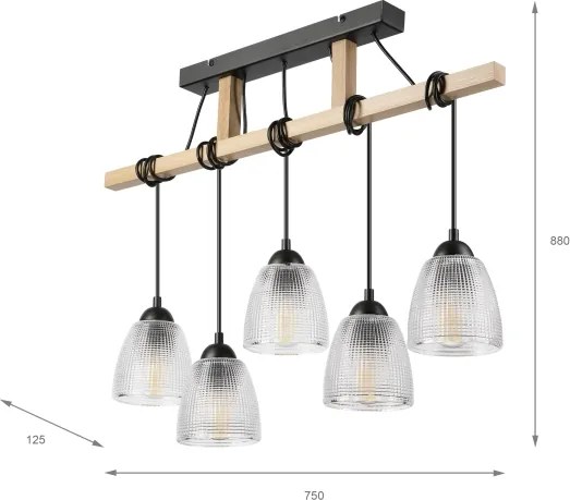 Lampadario su cavo LEANDRA 5xE27/15W/230V rovere/nero