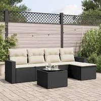 Set Divano da Giardino 6 pz con Cuscini Nero in Polyrattan 3218886