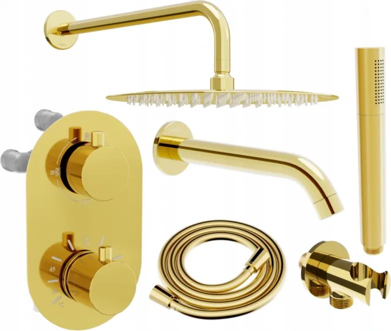 Mexen Kai DR70 set vasca-doccia a incasso con soffione da 30 cm, oro - 77602DR70301-50