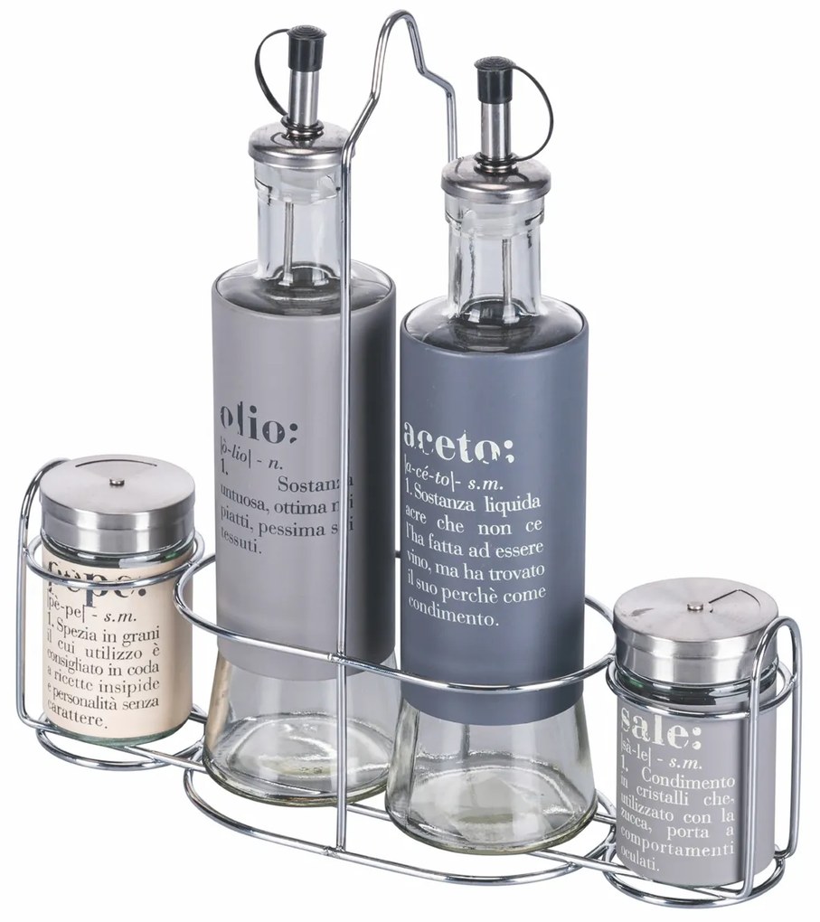 Set condimenti 4 pezzi grigio con stand Victionary