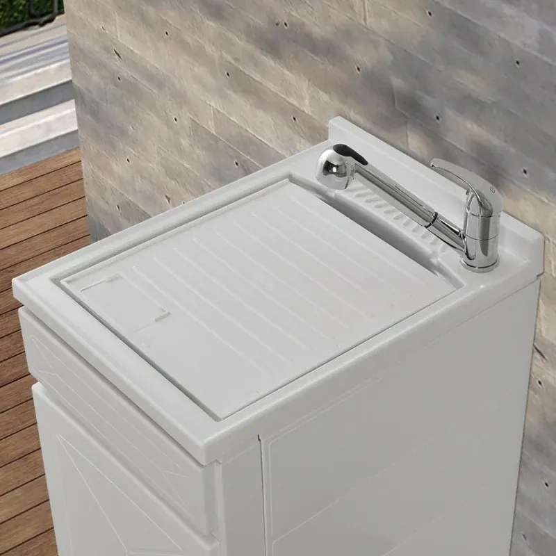 Mobile Lavatoio in Kit 45x60 cm con Vasca in Resina colore Bianco