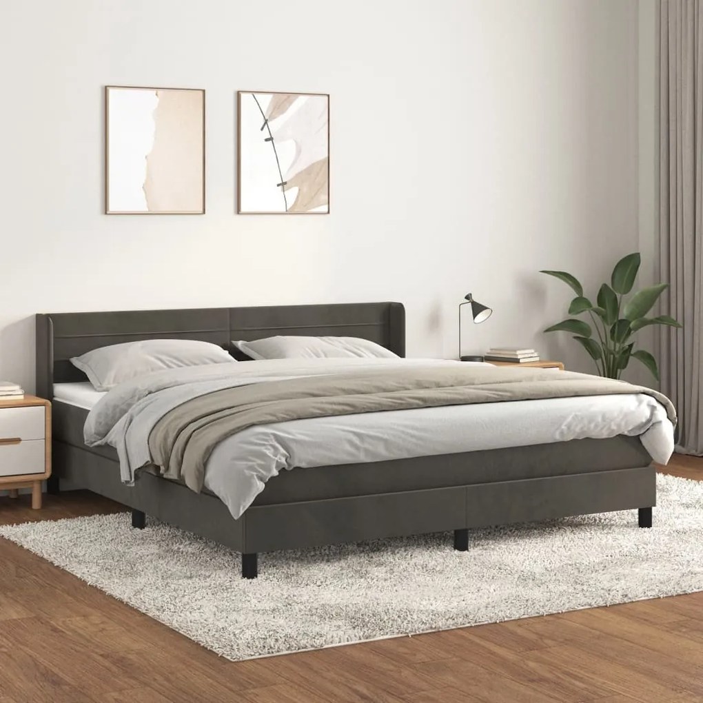 Giroletto A Molle Con Materasso Grigio Scuro 160x200 Cm Velluto /