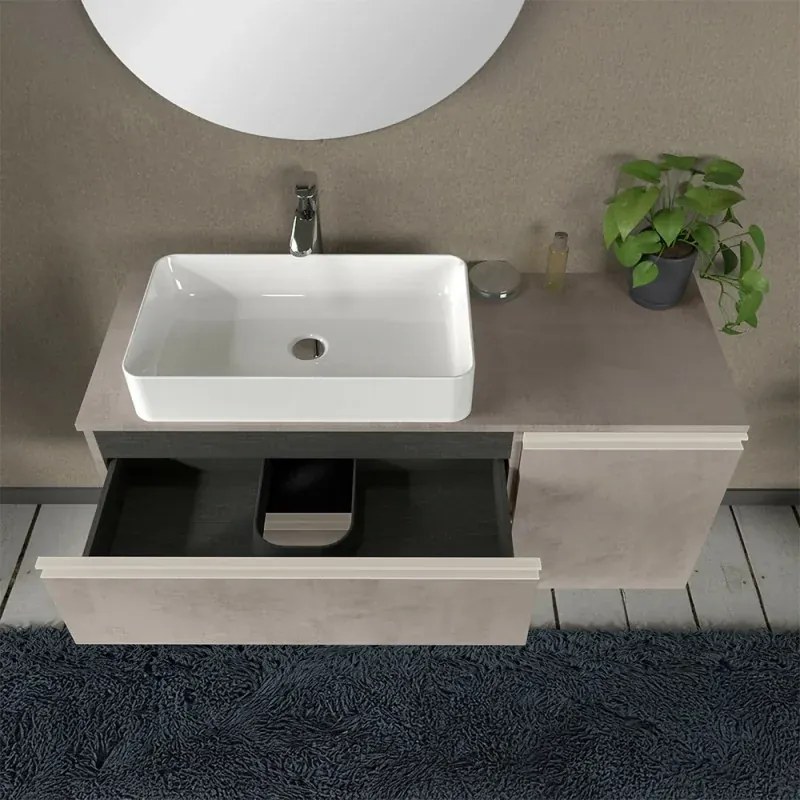 Mobile bagno sospeso 120 cm grigio cemento con anta e cassetti Master