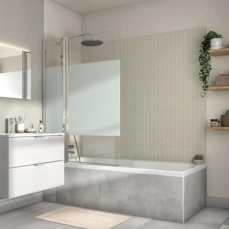 Parete vasca con 2 pannelli Essential H 140 cm, Vetro di sicurezza 5 mm serigrafato