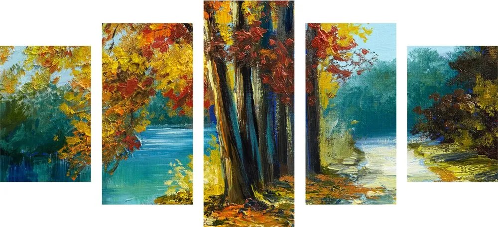 Quadri 5 pezzi – Alberi dipinti nei colori autunnali