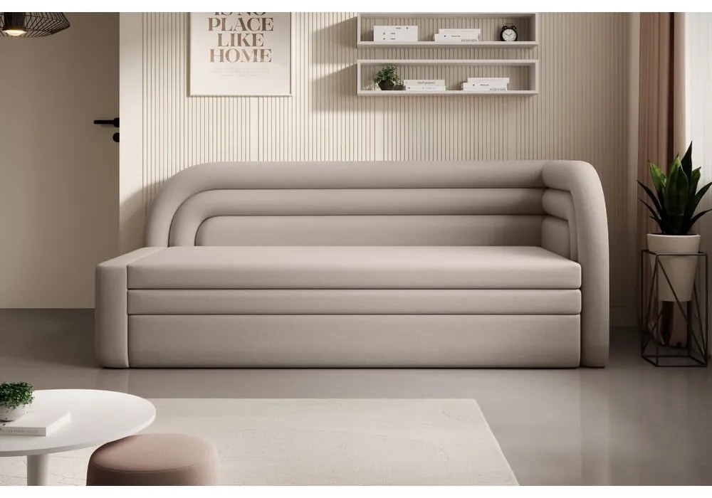 Divano beige allungabile/con contenitore con penisola a destra e rivestimento in velluto 223 cm Fabillo – ELTAP