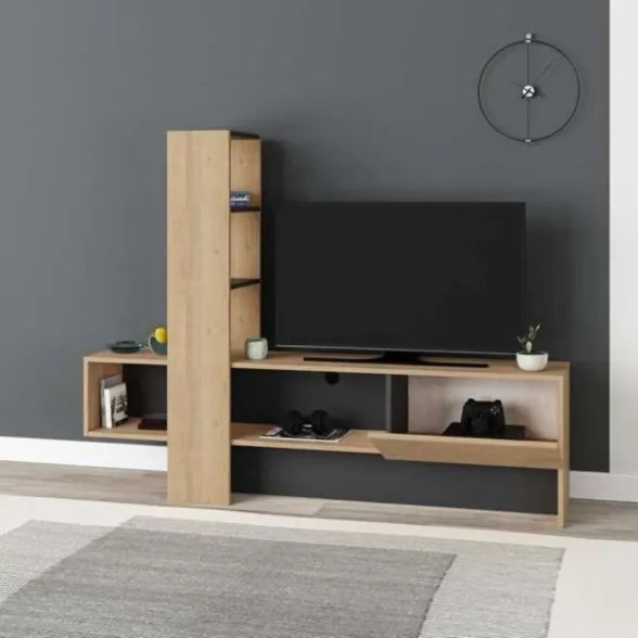 Mobile porta TV 180 cm rovere e antracite con libreria Troya