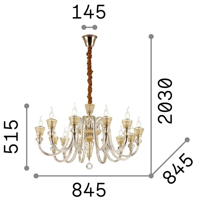 Lampadario Classico Strauss Vetro Oro 12 Luci E14