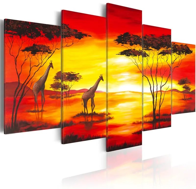 Quadro Giraffe sullo sfondo del sole che tramonta  Colore Giallo, Dimensioni e Misure 100x50