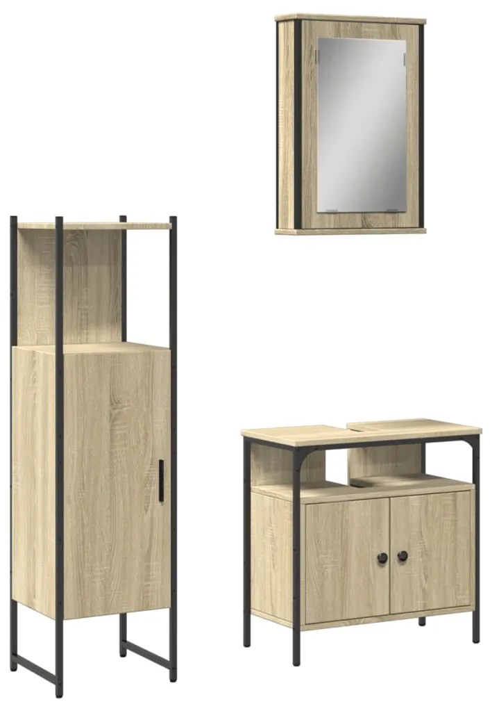 Set mobili da bagno 3 pz rovere sonoma in legno multistrato