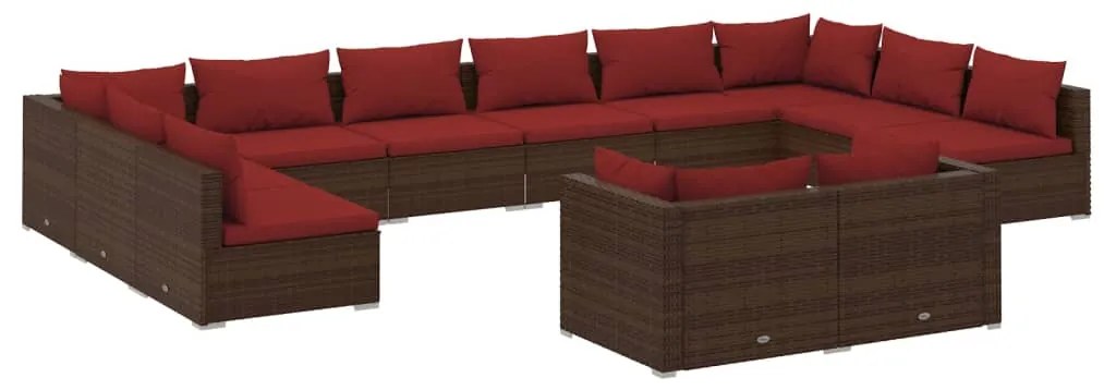 Set Divani da Giardino 12 pz con Cuscini in Polyrattan Marrone